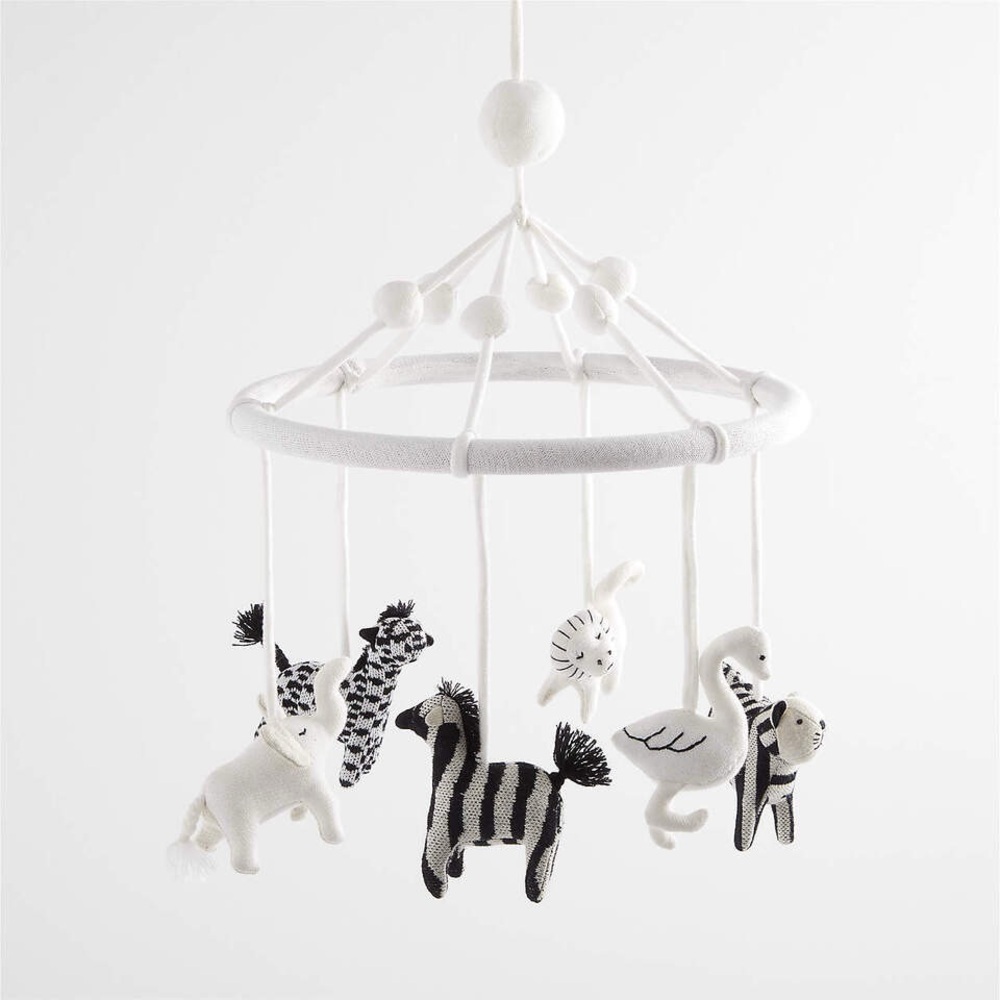 Crate & Barrel Baby Nursery safari animals mobile crib decor newborn neutral
